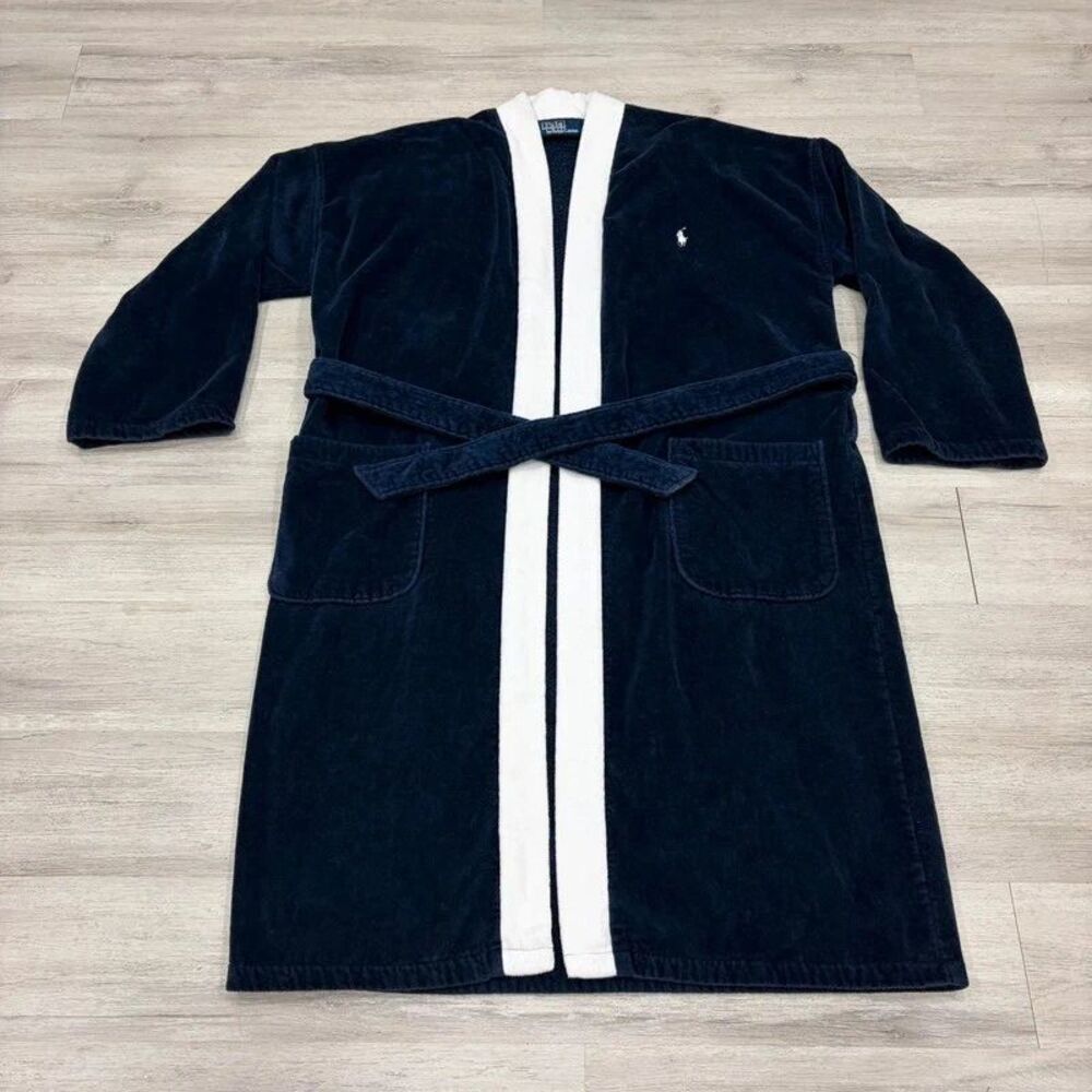 Vintage Polo Ralph Lauren 90s Kimono Bathrobe Blue White Stripe One Size Y2K